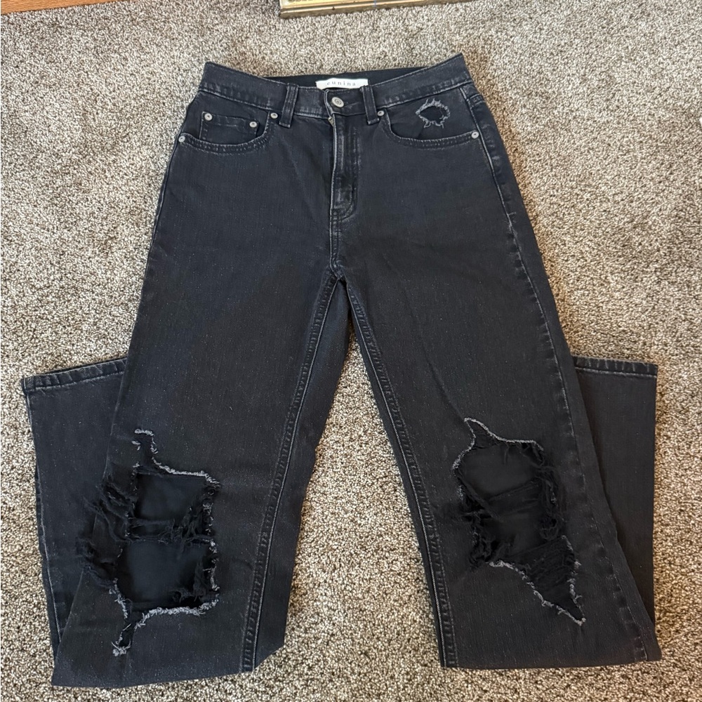 Eunina Black Distressed Straight Leg Jeans